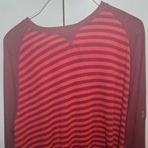 Under Armour Striped Thermal Shirt Mens Large Loose Waffle Knit Cabincore Cozy